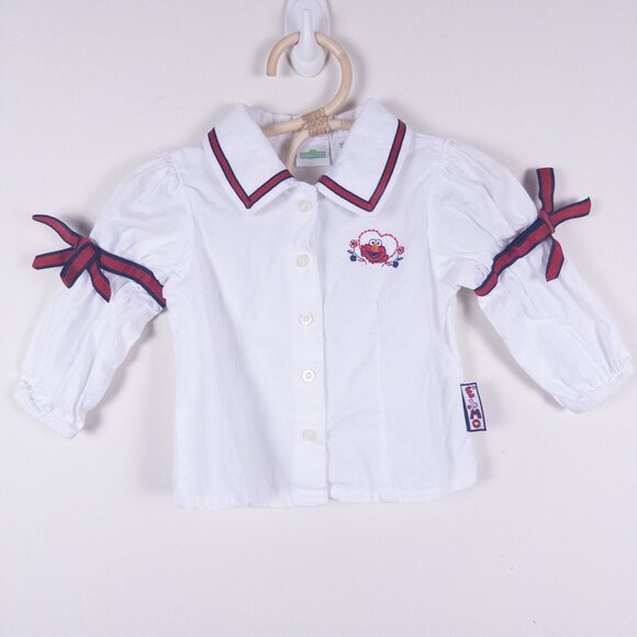 Vintage Sesame Street Embroidered Elmo Collared Blouse White Girls Sz 12 months - Picture 1 of 10